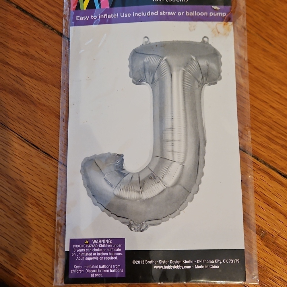 Silver Foil Balloon - Letter J, NWT